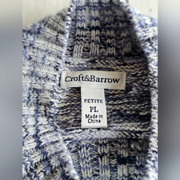 Croft & Barrow Blue Marled White Chunky Knit High Neck Soft Longsleeve Sweater - Picture 6 of 7